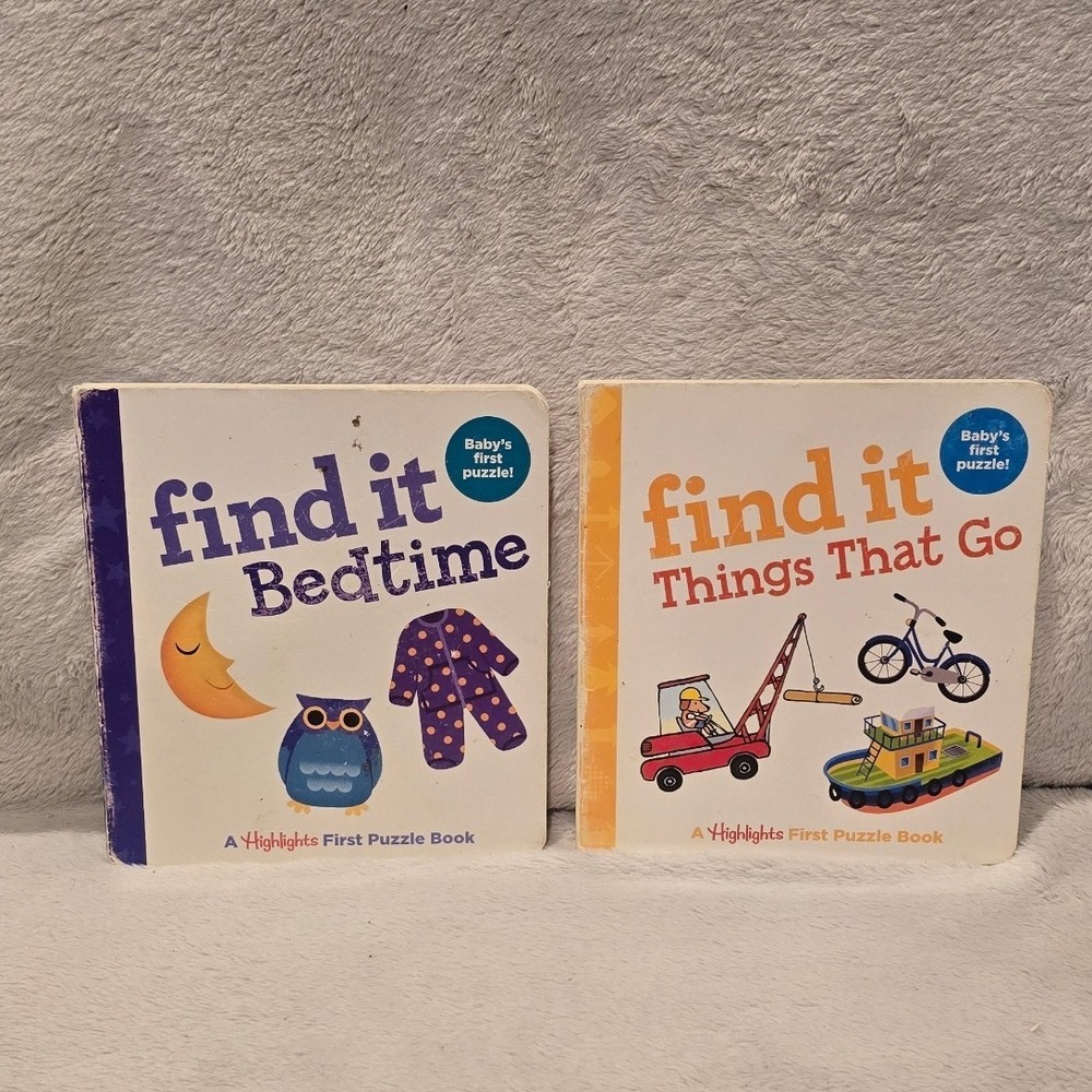 Highlights First Puzzle Board Book Set Find It Bedtime & Things That Go 2 Pack
